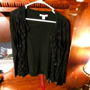 Button-up sweater with black polka dots